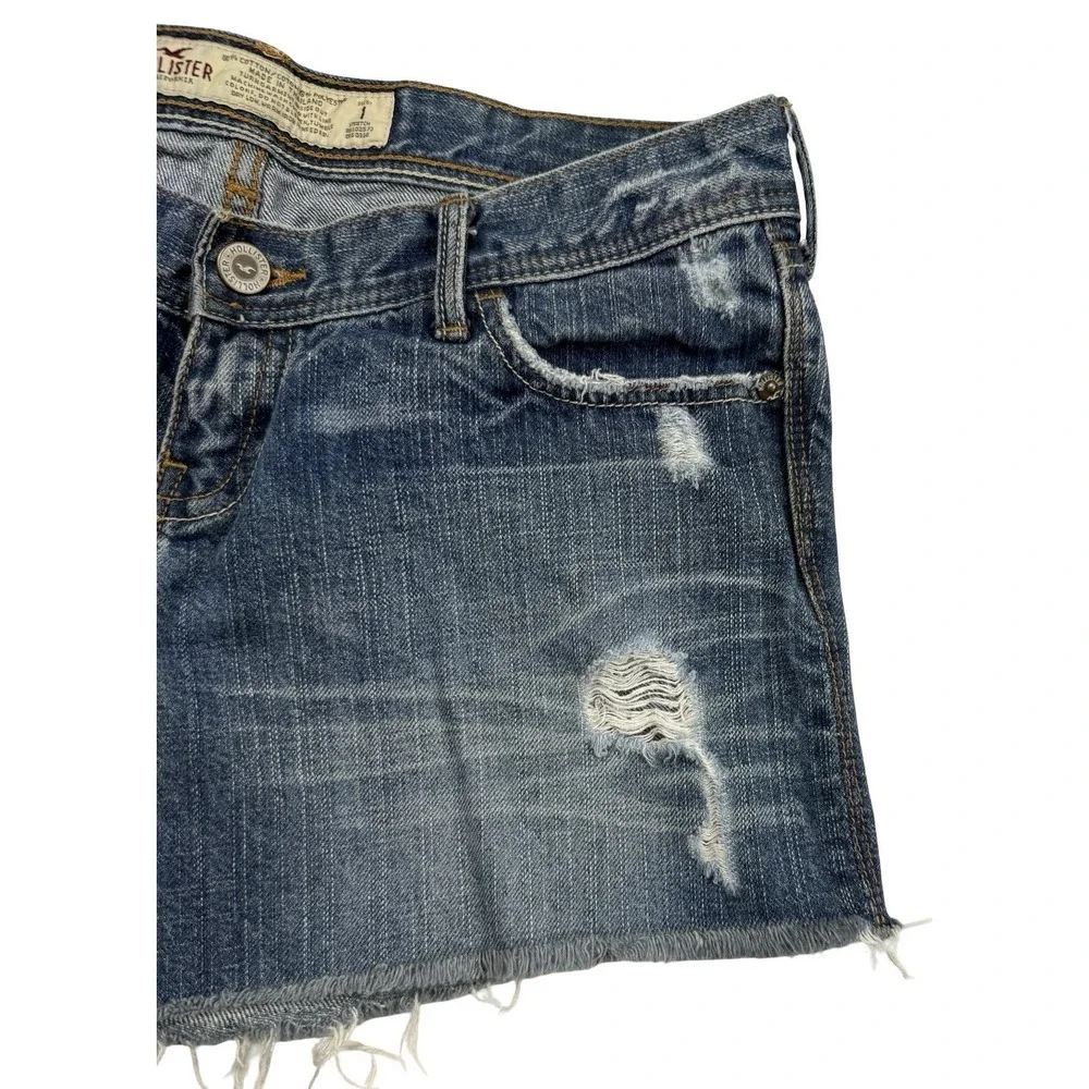 Y2K Hollister Distressed Denim Shorts Size 1 Low Rise Frayed Cutoff Festival